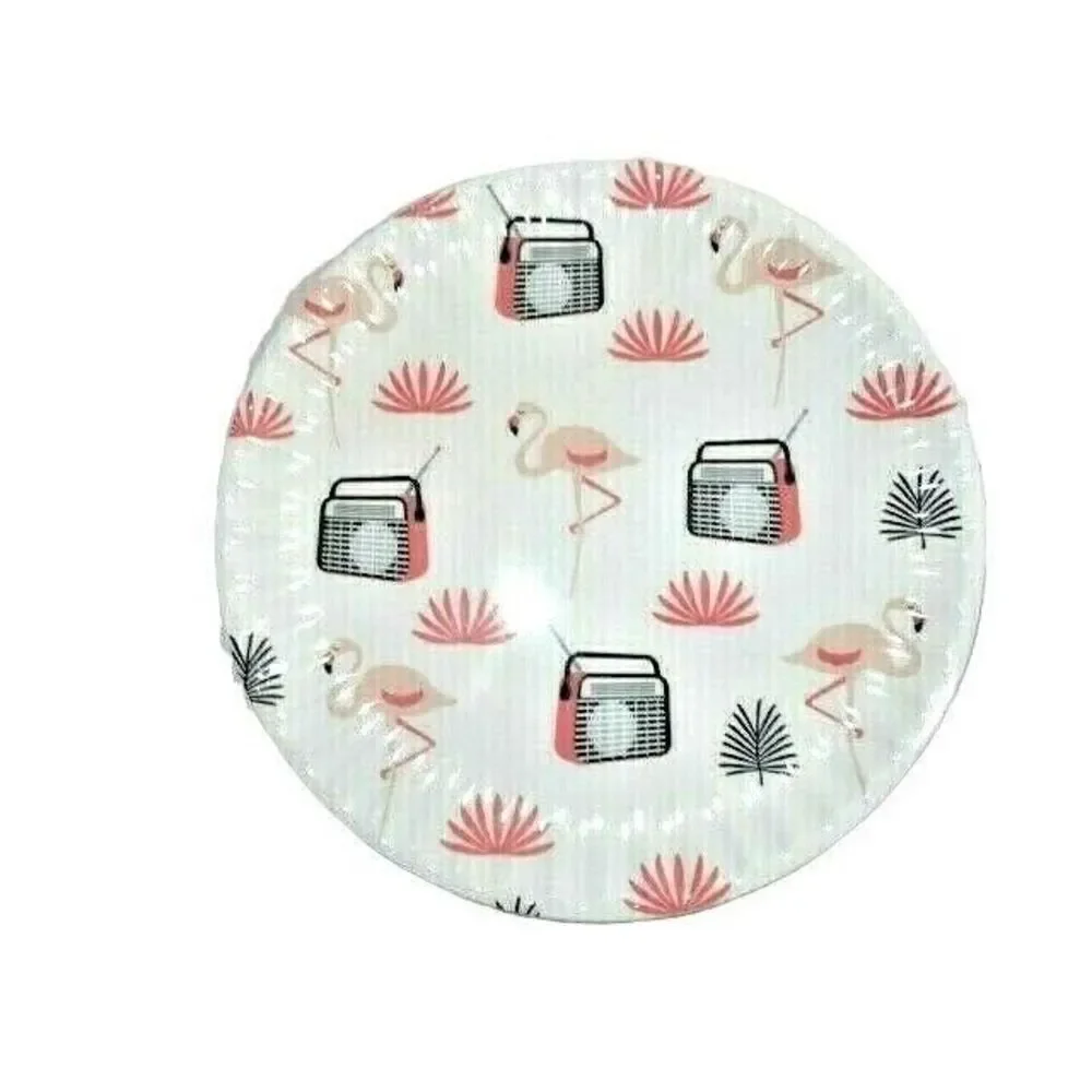 Kensie Retro Radio Pink Flamingos Salad Dessert Plates 4pc Lightweight Melamine